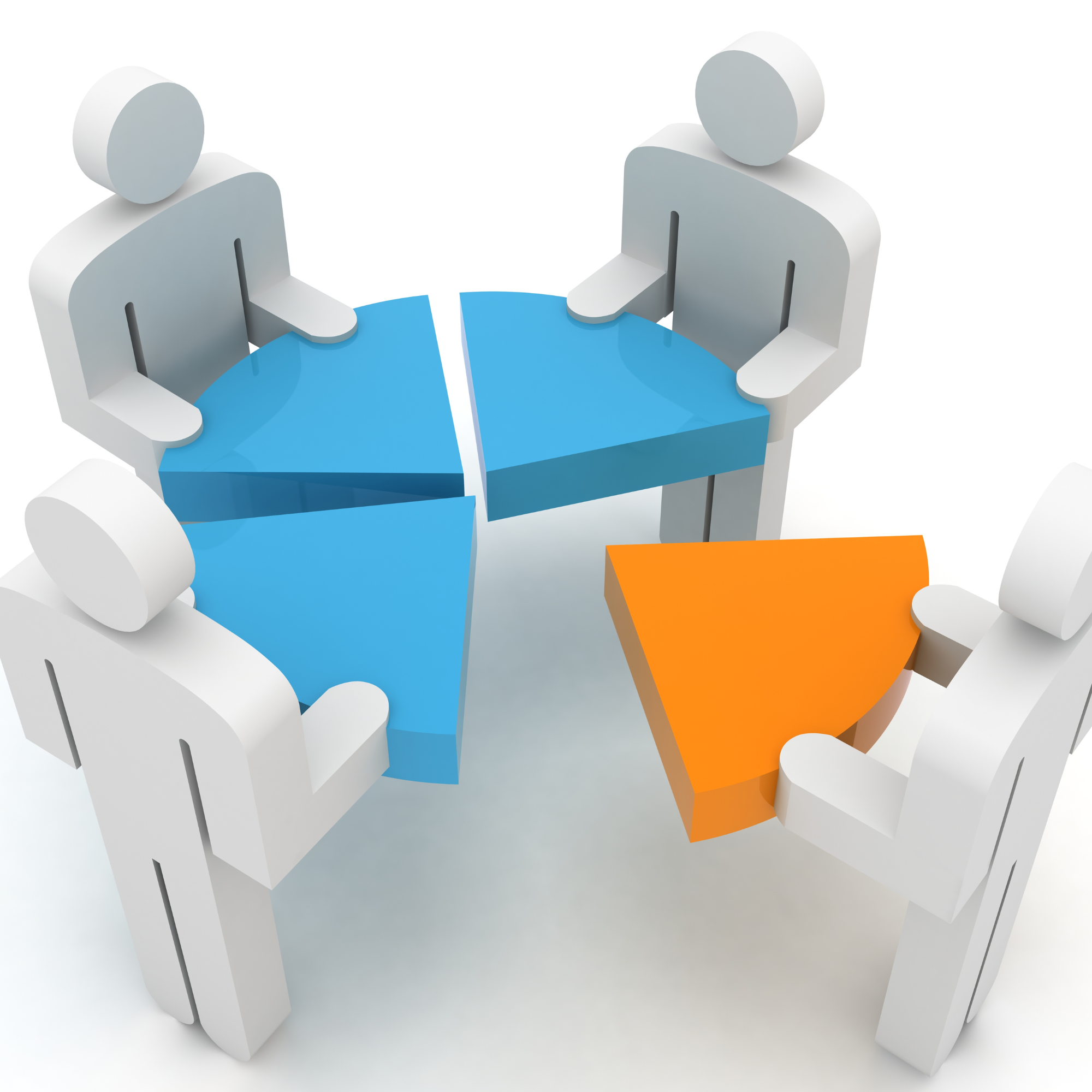 An illustration of people bringing four pieces together into a shared circle.